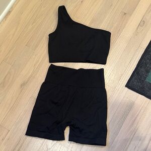 Black One-Shoulder Top and Shorts Set